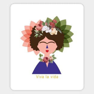 Summer cute colorful feminist Frida kahlo portrait flowers viva la vida Magnet